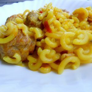 fideos a la cazuela con pisto y pavo